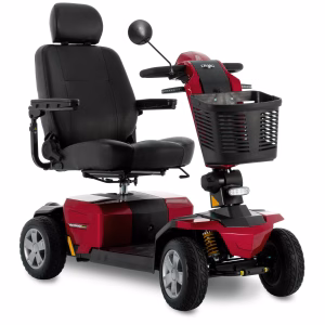 Pride Victory LX Sport 4-Wheel mobility scooter in Candy Apple Red, front three-quarter view