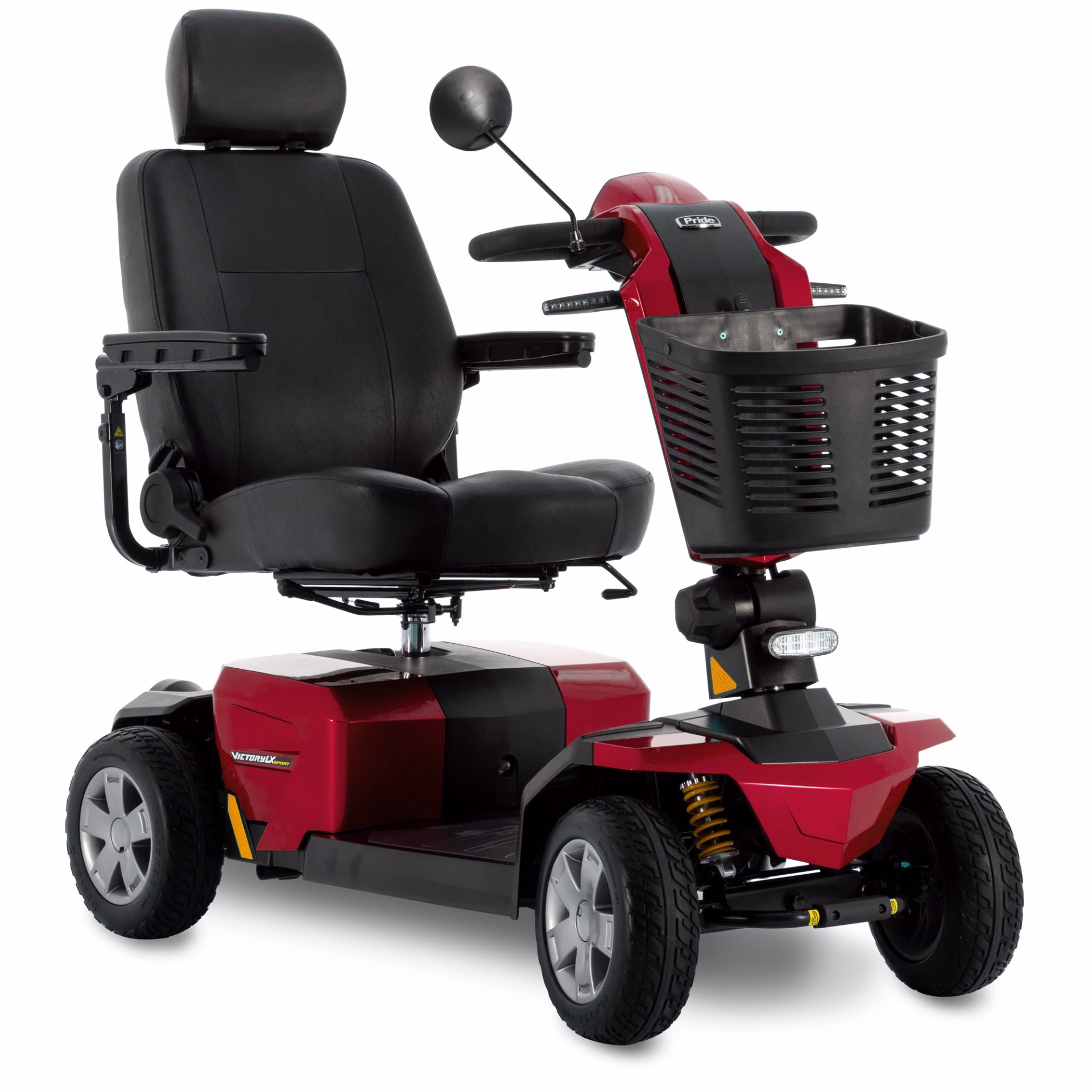 Pride Victory LX Sport 4-Wheel mobility scooter in Candy Apple Red, front three-quarter view